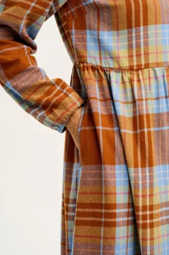 Lucy & Yak Maeve - Midi Dress in Brown & Blue Alastair Tartan Print Outlet