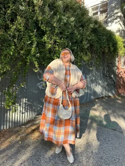 Lucy & Yak Maeve - Midi Dress in Brown & Blue Alastair Tartan Print Outlet
