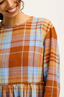 Lucy & Yak Maeve - Midi Dress in Brown & Blue Alastair Tartan Print Outlet