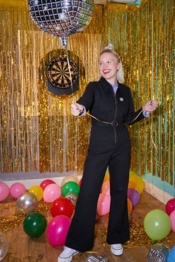 Lucy & Yak Maggie - Cotton Jumpsuit in Black Hot