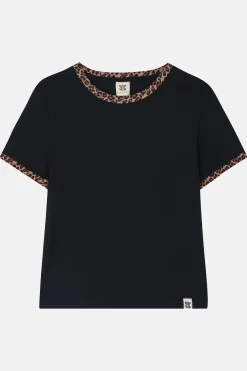 Lucy & Yak Maya - Cotton Tee in Black Leopard Print Outlet