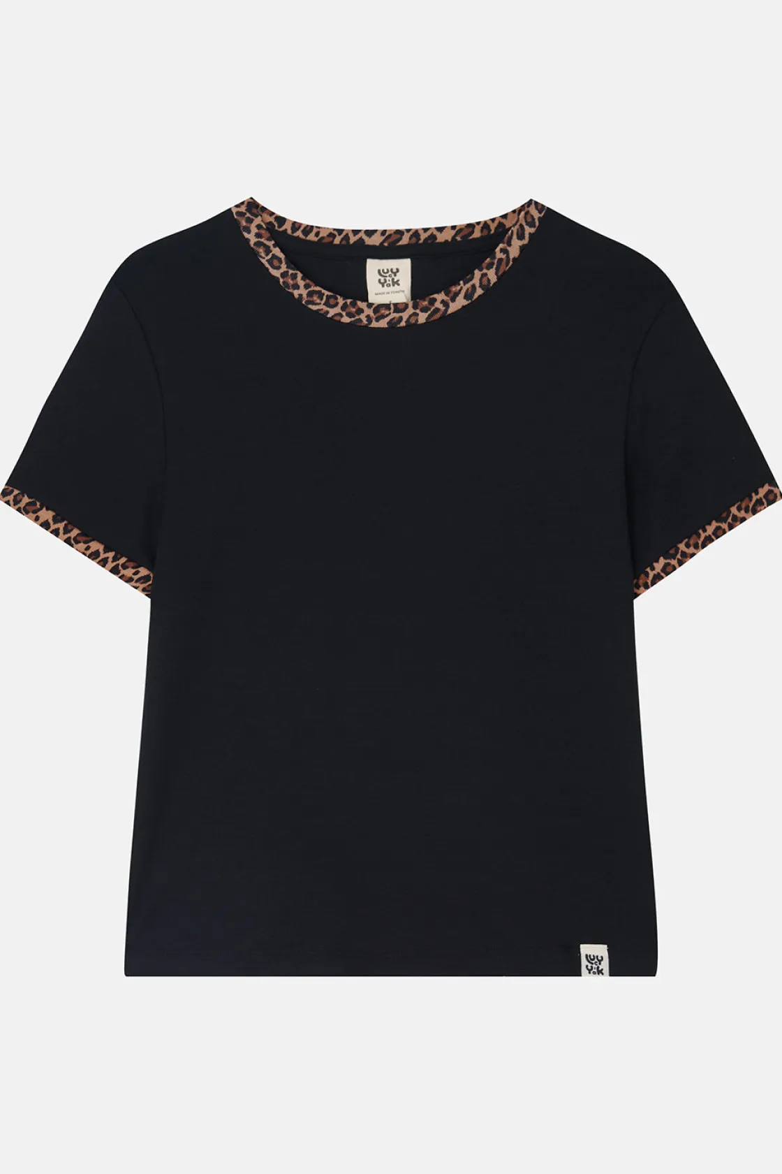 Lucy & Yak Maya - Cotton Tee in Black Leopard Print Outlet
