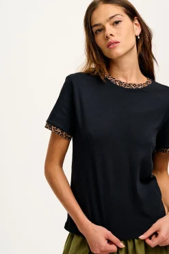 Lucy & Yak Maya - Cotton Tee in Black Leopard Print Outlet