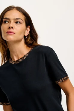 Lucy & Yak Maya - Cotton Tee in Black Leopard Print Outlet