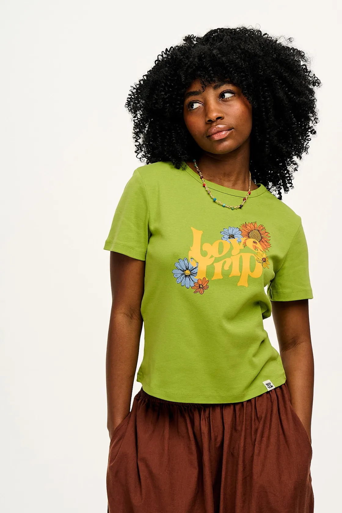 Lucy & Yak Maya - Cotton Tee in Love Trip Print Discount