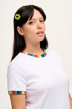 Lucy & Yak Maya - Cotton Tee in White Rainbow Print Fashion