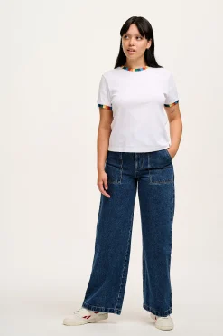 Lucy & Yak Maya - Cotton Tee in White Rainbow Print Fashion