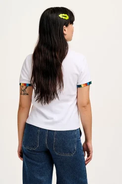 Lucy & Yak Maya - Cotton Tee in White Rainbow Print Fashion