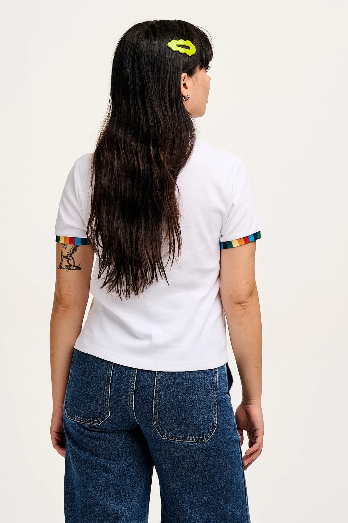 Lucy & Yak Maya - Cotton Tee in White Rainbow Print Fashion