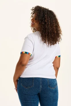 Lucy & Yak Maya - Cotton Tee in White Rainbow Print Fashion