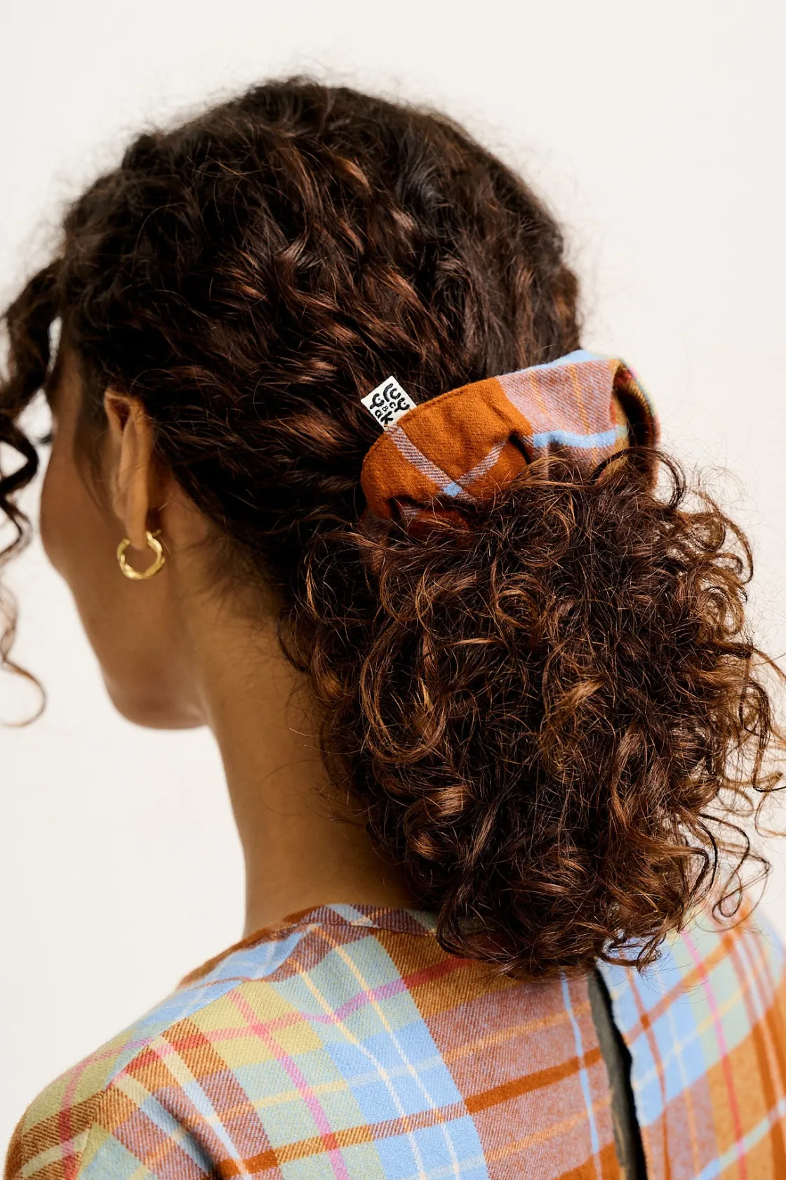 Lucy & Yak Mimmi - Oversized Scrunchie in Brown & Blue Alastair Tartan Print Sale