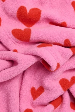 Lucy & Yak Ola - Polar Fleece Scarf in Pink Heart Cupid Print New