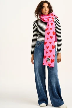 Lucy & Yak Ola - Polar Fleece Scarf in Pink Heart Cupid Print New