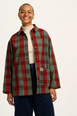 Lucy & Yak Olly - Twill Jacket in Green & Red Houston Tartan Print Outlet