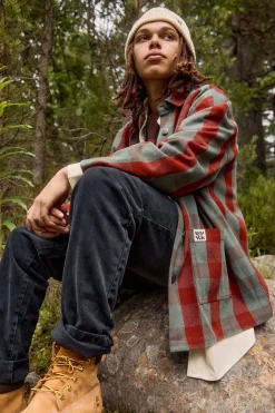 Lucy & Yak Olly - Twill Jacket in Green & Red Houston Tartan Print Outlet