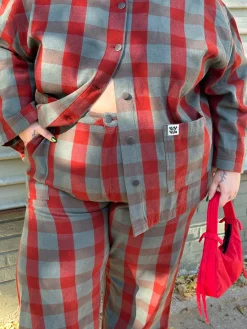 Lucy & Yak Olly - Twill Jacket in Green & Red Houston Tartan Print Outlet