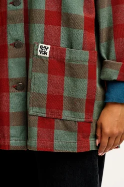 Lucy & Yak Olly - Twill Jacket in Green & Red Houston Tartan Print Outlet