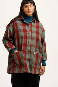 Lucy & Yak Olly - Twill Jacket in Green & Red Houston Tartan Print Outlet