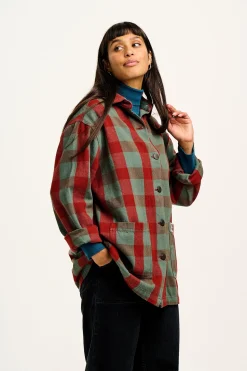 Lucy & Yak Olly - Twill Jacket in Green & Red Houston Tartan Print Outlet