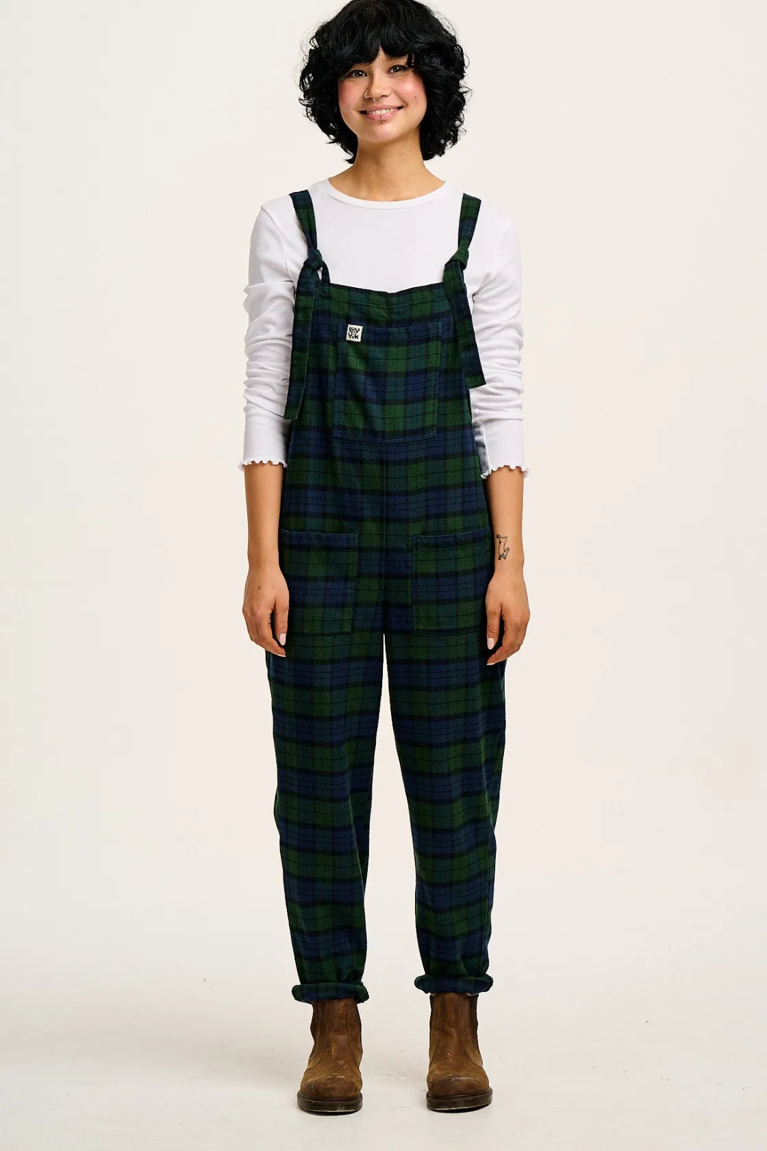 Lucy & Yak Original - Brushed Cotton Dungarees in Blue & Green Wilderness Tartan Best