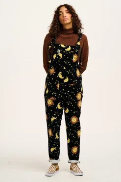Lucy & Yak Original - Corduroy Dungarees in Black Orion Print Discount