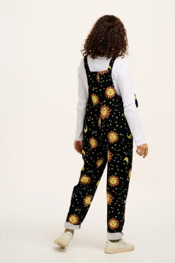 Lucy & Yak Original - Corduroy Dungarees in Black Orion Print Discount