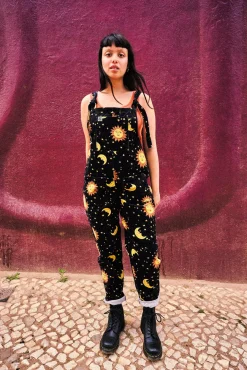 Lucy & Yak Original - Corduroy Dungarees in Black Orion Print Discount