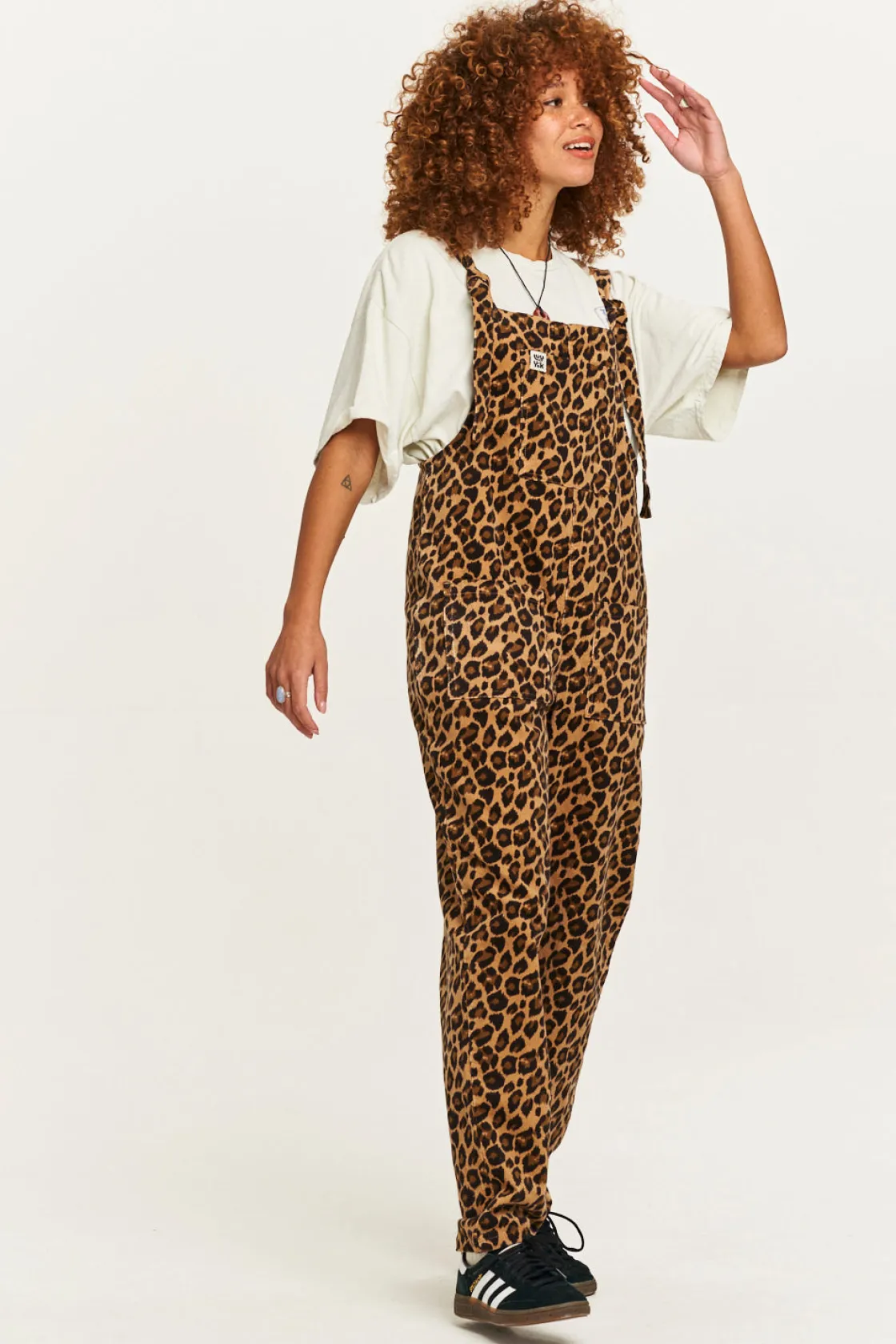 Lucy & Yak Original - Corduroy Dungarees in Leopard Print Clearance