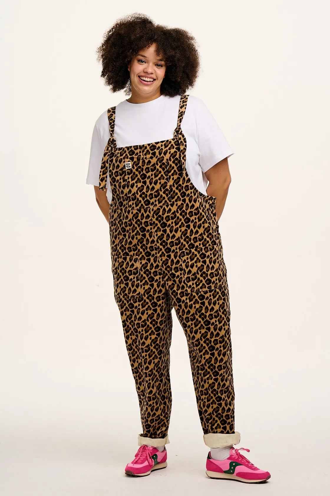 Lucy & Yak Original - Corduroy Dungarees in Leopard Print Clearance
