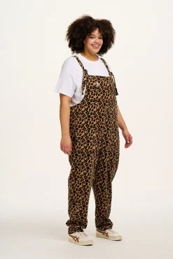 Lucy & Yak Original - Corduroy Dungarees in Leopard Print Clearance