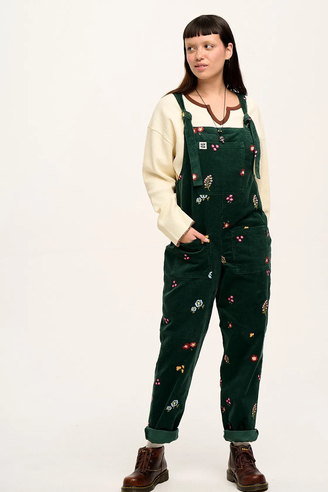 Lucy & Yak Original - Corduroy Dungarees with Bella Embroidery Clearance