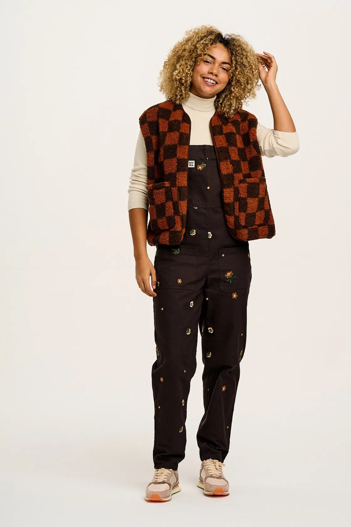 Lucy & Yak Original - Cotton Dungarees in Brown with Clara Embroidery Hot