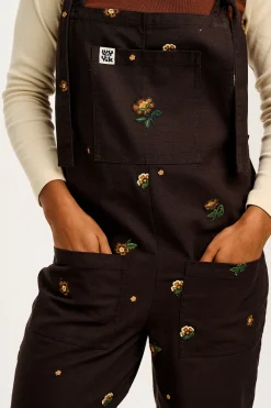Lucy & Yak Original - Cotton Dungarees in Brown with Clara Embroidery Hot