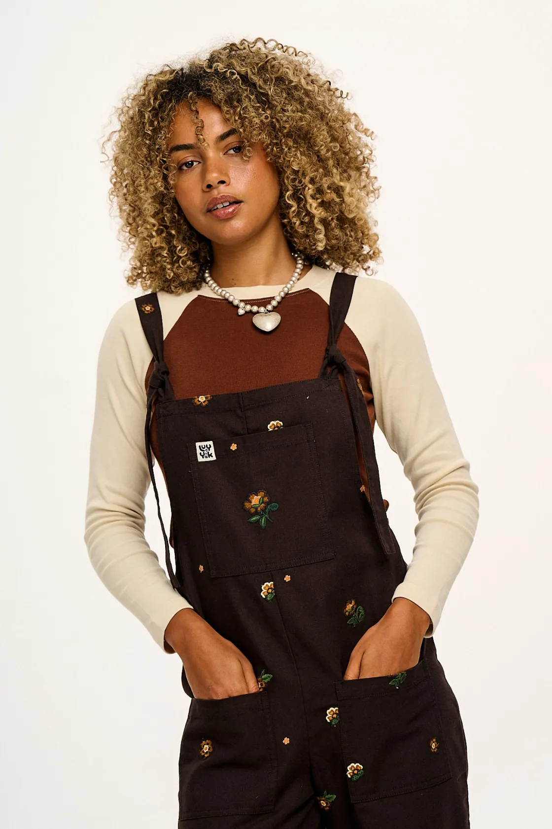 Lucy & Yak Original - Cotton Dungarees in Brown with Clara Embroidery Hot