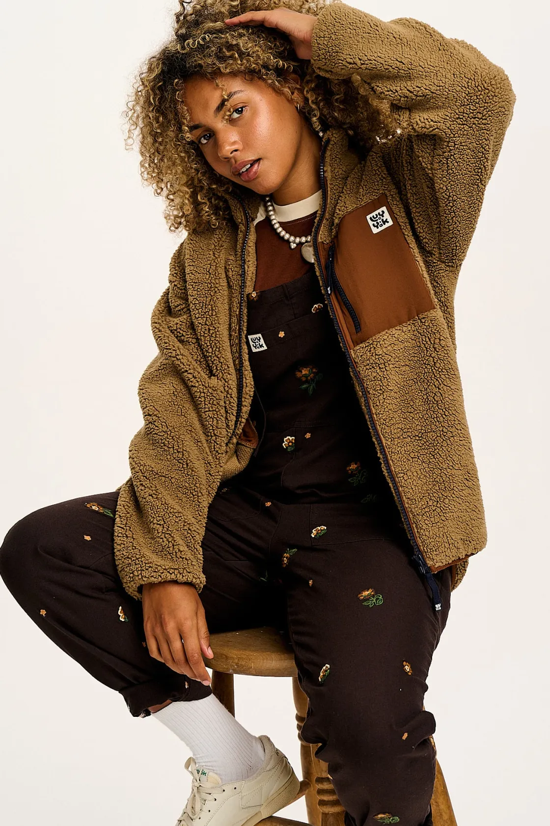 Lucy & Yak Original - Cotton Dungarees in Brown with Clara Embroidery Hot