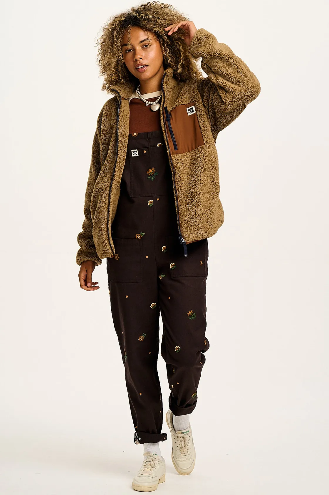 Lucy & Yak Original - Cotton Dungarees in Brown with Clara Embroidery Hot