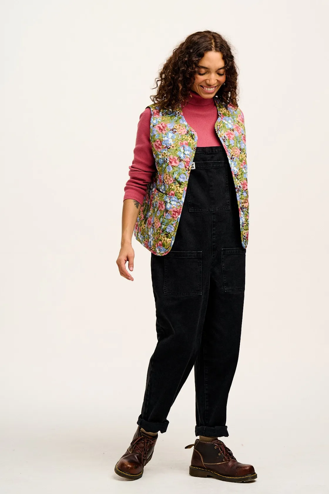 Lucy & Yak Original - Denim Dungarees in Washed Black Clearance