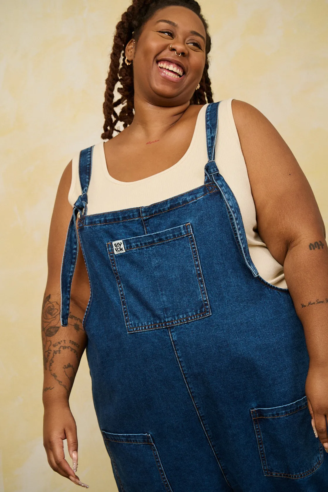 Lucy & Yak Original - Denim Dungarees in Mid Wash Blue Sale