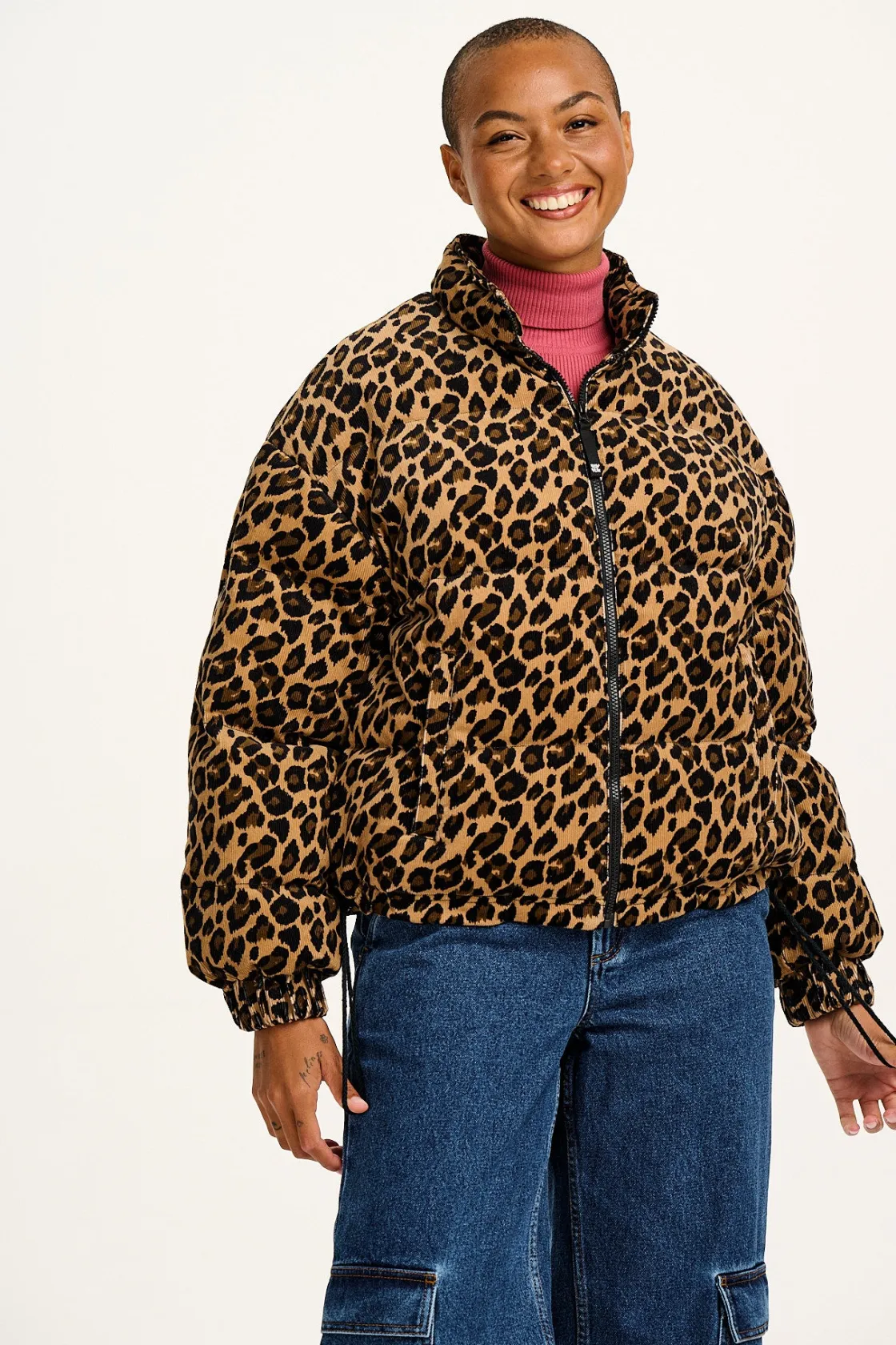 Lucy & Yak Paloma - Corduroy Puffer Jacket in Leopard Print New