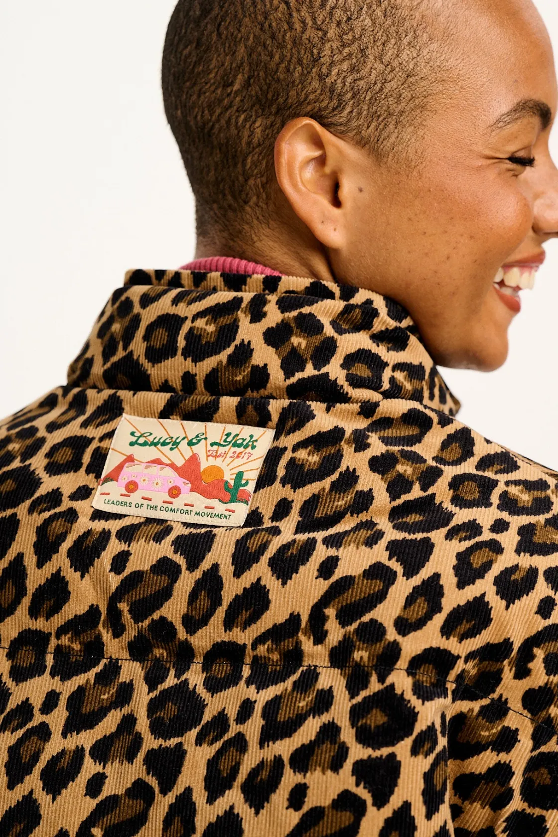 Lucy & Yak Paloma - Corduroy Puffer Jacket in Leopard Print New