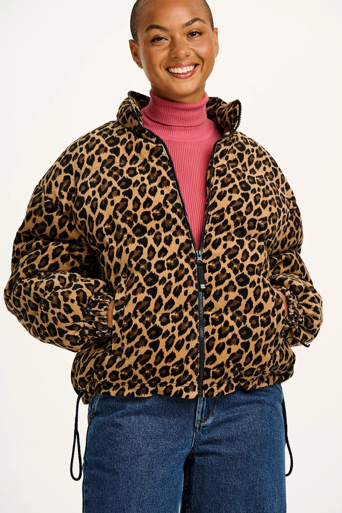 Lucy & Yak Paloma - Corduroy Puffer Jacket in Leopard Print New