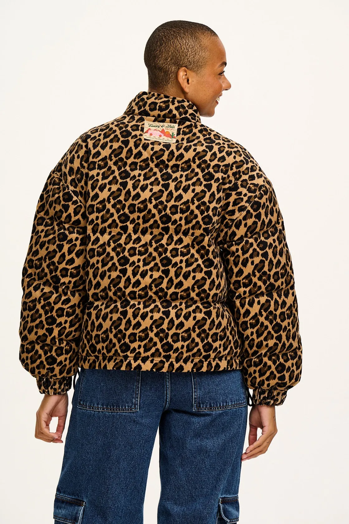 Lucy & Yak Paloma - Corduroy Puffer Jacket in Leopard Print New