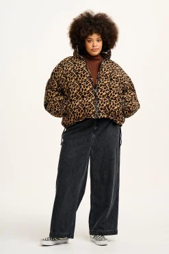Lucy & Yak Paloma - Corduroy Puffer Jacket in Leopard Print New