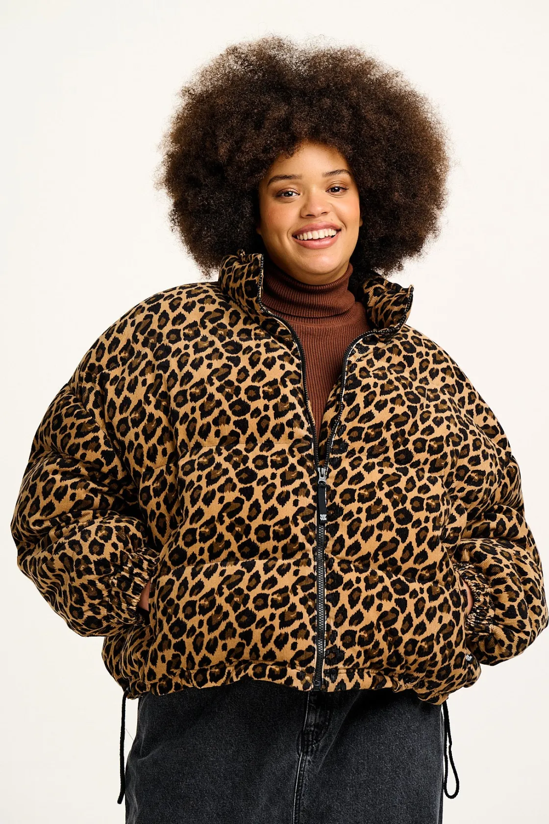 Lucy & Yak Paloma - Corduroy Puffer Jacket in Leopard Print New