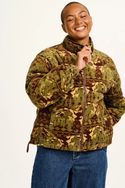 Lucy & Yak Paloma - Corduroy Puffer Jacket in Green & Brown Nevis Print Sale