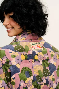 Lucy & Yak Paloma - Corduroy Puffer Jacket in Portobella Mushroom Print Clearance
