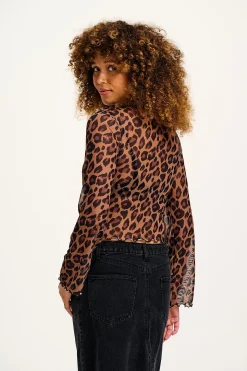 Lucy & Yak Perrie - Long Sleeve Mesh Top in Leopard Print Discount
