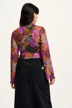Lucy & Yak Perrie - Long Sleeve Mesh Top in Redwood Print Fashion