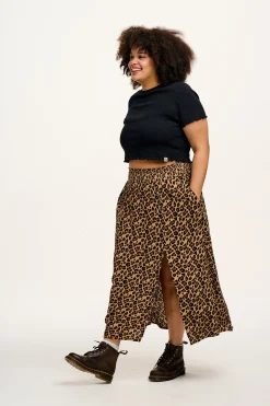 Lucy & Yak Poppy - Elasticated Waist Skirt in Leopard Print Clearance