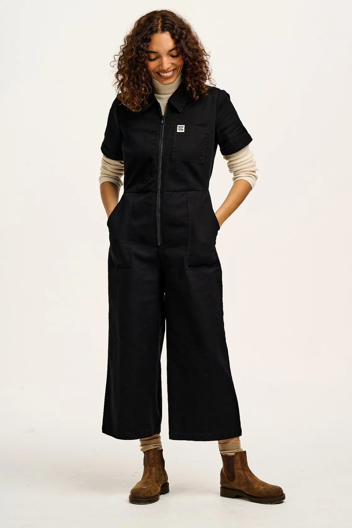 Lucy & Yak Ragan - Cotton Jumpsuit in Black Sale
